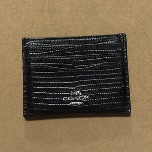 Coach Black Embossed Leather Card Case with Silver Logo